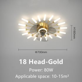 Modern Atmosphere Household Simple Bedroom Fan Lamp (Option: 18Head Gold-Three color light)