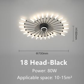 Modern Atmosphere Household Simple Bedroom Fan Lamp (Option: 18Head Black-Three color light)