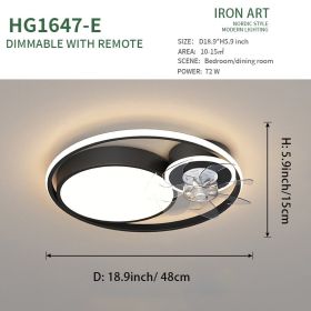 Nordic Light Luxury Simple Atmospheric Suction Fan Lamp (Option: A Black 48CM-Electrodeless)
